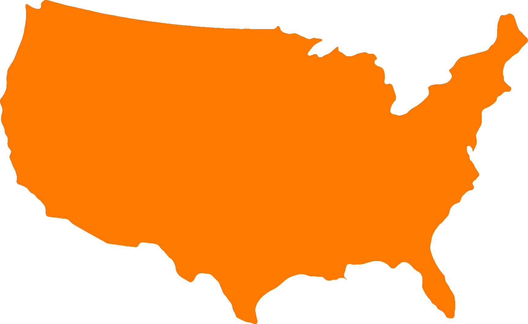 A map of the united states with an orange and green background.